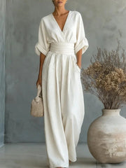 Jumpsuit | V-Neckline, Wide Leg Silhouette 0