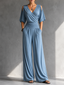 Jumpsuit | Wrap-Front, Off-Shoulder Sleeves, Wide-Leg Pants 5
