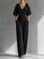 Jumpsuit | Wrap-Front, Off-Shoulder Sleeves, Wide-Leg Pants 7