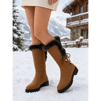 Knee-High Winter Boots | Fur-Trimmed Top, Side Lace-Up Detail 1