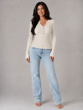 Knit Top | Buttoned Henley Neckline, Fitted Silhouette 4