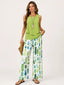 Layered Sleeveless Top | Wide-Leg Pants, Abstract Print 0