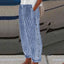 Linen Pants | Striped Pattern, Button Accent Detail 2