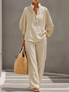 Linen Set | Batwing Sleeves, Wide Trousers 0