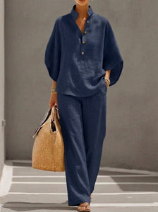 Linen Set | Batwing Sleeves, Wide Trousers 4