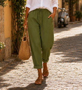 Linen Trousers | Lightweight Fabric, Elastic Waistband 1