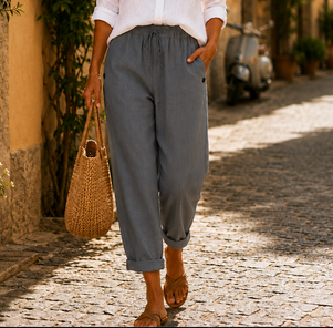 Linen Trousers | Lightweight Fabric, Elastic Waistband 2