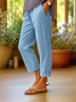 Linen Trousers | Tapered Cropped, Cuffed Hem 2