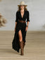 Long Dress | Belted Waist, Pleated Lapels 1