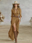 Long Dress | Belted Waist, Pleated Lapels 3