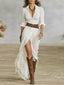 Long Dress | Belted Waist, Pleated Lapels 5