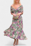 Long Dress | V-Neckline, Pleated Waist, Floral Pattern 11