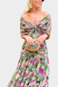 Long Dress | V-Neckline, Pleated Waist, Floral Pattern 3