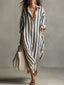 Long Shirt Dress | Striped Pattern, V-Neck Collar 0