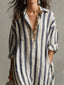 Long Shirt Dress | Striped Pattern, V-Neck Collar 2