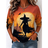 Long Sleeve Top | Halloween Witch Graphic, Crew Neck 0
