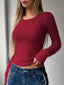 Long Sleeve Top | Velvet Texture, Round Neckline 3
