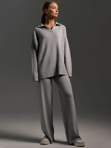 Lounge Set | Ribbed Knit Fabric, Half-Zip Top 2
