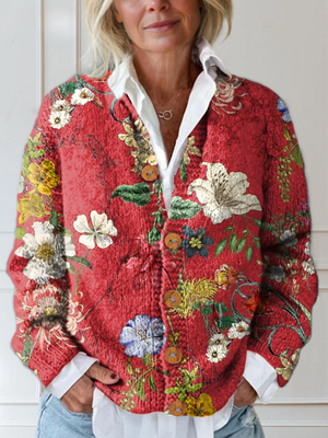 Marionelle Knitted Vest Womens with Vintage Floral Pattern for Fall Elegance 0