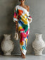 Maxi Dress | Abstract Print, One-Shoulder Design 0