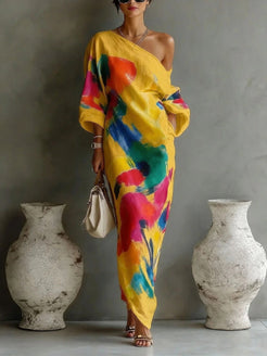 Maxi Dress | Abstract Print, One-Shoulder Design 4