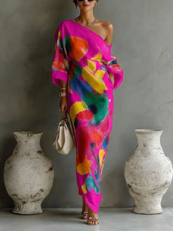 Maxi Dress | Abstract Print, One-Shoulder Design 5