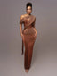 Maxi Dress | Asymmetrical One-Shoulder Design, Draped Detailing 0