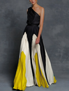 Maxi Dress | Asymmetrical One-Shoulder Design, Pleated Skirt 0