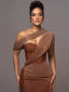 Maxi Dress | Asymmetrical One-Shoulder, Draped Detailing 2
