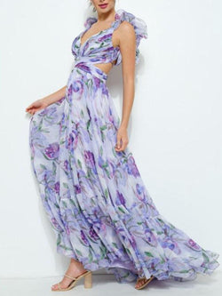 Maxi Dress | Backless Design, Floral Print 3
