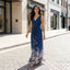 Maxi Dress | Deep V Neck, Floral Ombre Hem 1