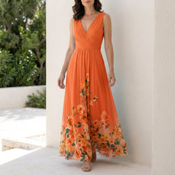 Maxi Dress | Deep V Neck, Floral Ombre Hem 5