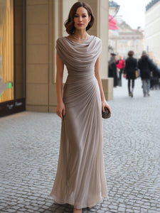 Maxi Dress | Draped Cowl Neckline, Ruched Waist Detail 1