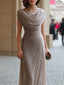 Maxi Dress | Draped Cowl Neckline, Ruched Waist Detail 7