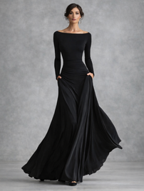 Maxi Dress | Draped Waist, Long Sleeve Design 0