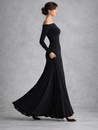Maxi Dress | Draped Waist, Long Sleeve Design 1