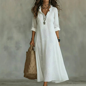 Maxi Dress | Floral Embroidery, Ruffled V-Neckline 1