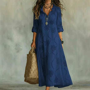 Maxi Dress | Floral Embroidery, Ruffled V-Neckline 3