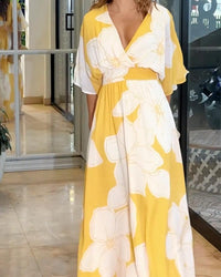 Maxi Dress | Floral Pattern, V-neck Design 1