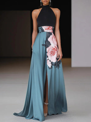 Maxi Dress | Floral Print, Front Slit Detail 0