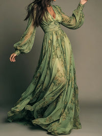 Maxi Dress | Floral Print, Ruffled Hem 0