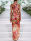 Maxi Dress | Gathered Halter Neckline, Tropical Floral Print 1