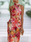 Maxi Dress | Gathered Halter Neckline, Tropical Floral Print 2