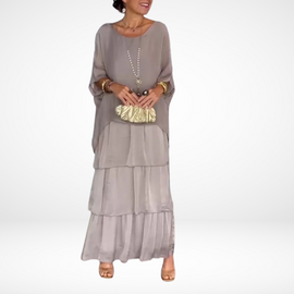 Maxi Dress | Loose A-Line Silhouette, Smocked 3/4 Sleeves 3