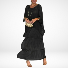 Maxi Dress | Loose A-Line Silhouette, Smocked 3/4 Sleeves 4