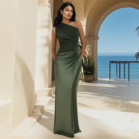 Maxi Dress | One-Shoulder Design, Satin Finish 2