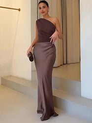 Maxi Dress | One-Shoulder Design, Satin Finish 5