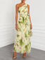 Maxi Dress | One Shoulder Neckline, Ruffle Detail 0
