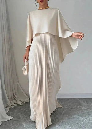 Maxi Dress | Pleated Cape Overlay, Flowing Skirt 0
