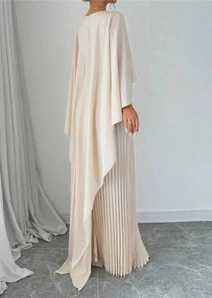 Maxi Dress | Pleated Cape Overlay, Flowing Skirt 1